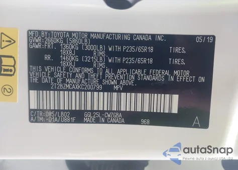 2019 Lexus Rx 350 из США, поврежденный, VIN 2T2BZMCAXKC200799